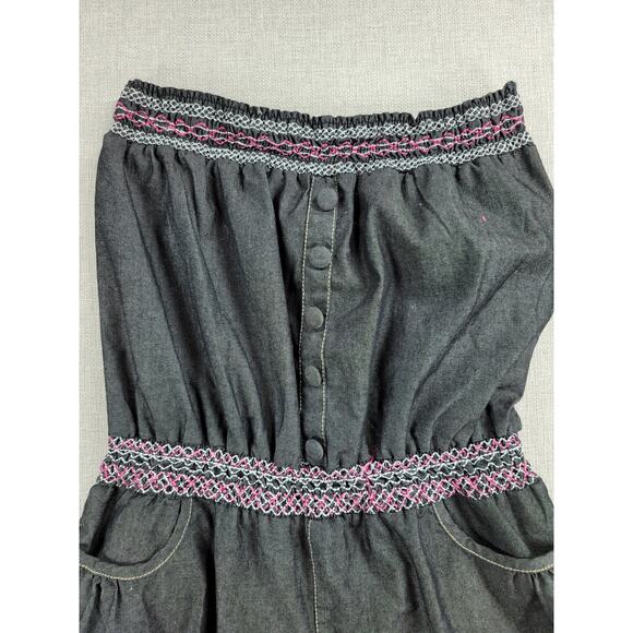 Zawary Womens Romper Shorts Size L Gray‎ Tribal Embroidered Strapless Casual - Picture 11 of 12